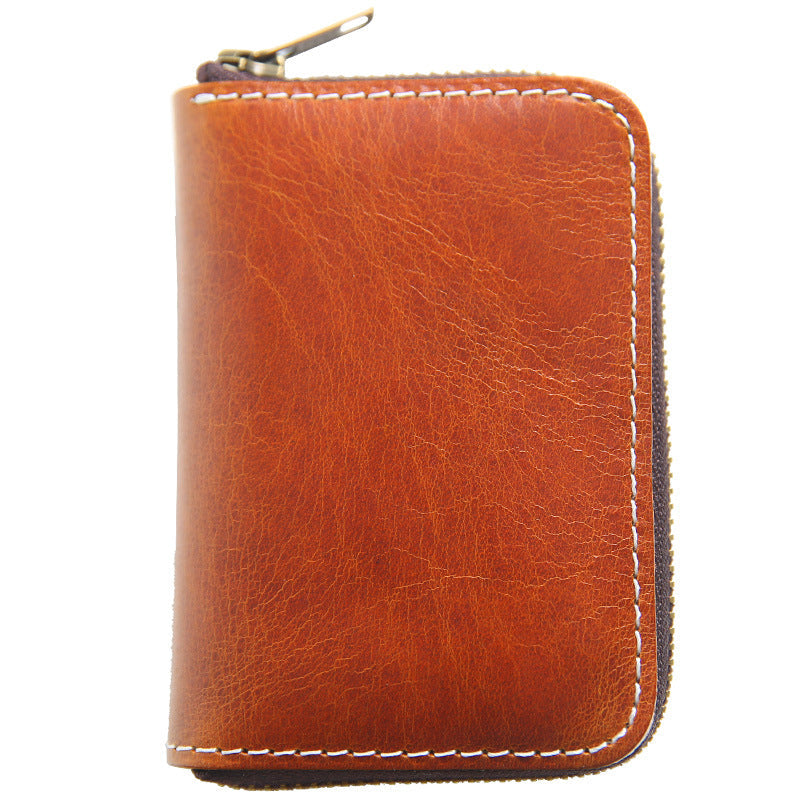 Men's Handmade Retro First Layer Cowhide Zipper Short Coin Purses