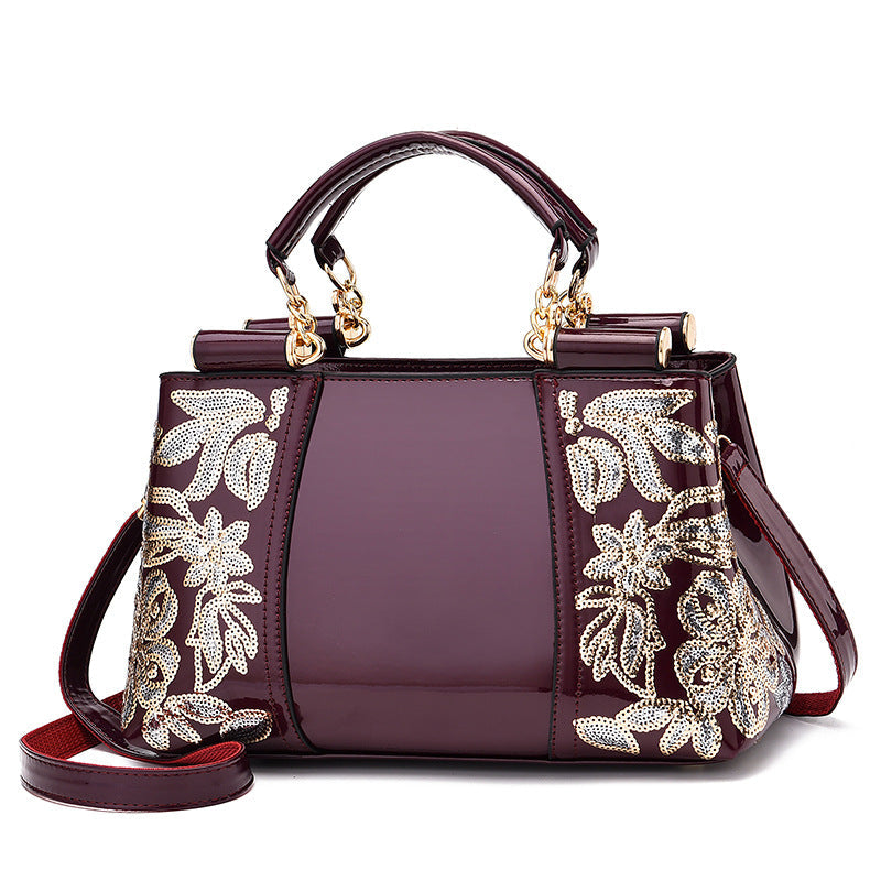 Women's Fashion Bright Leather Chinese Style Embroidered Shoulder Bags