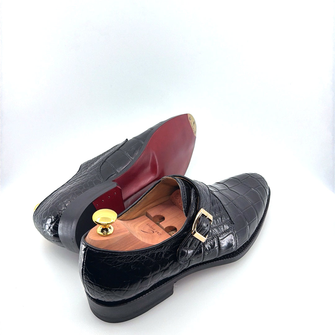 Zapato Monkstrap de Cocodrilo Maurice Jersey - Negro