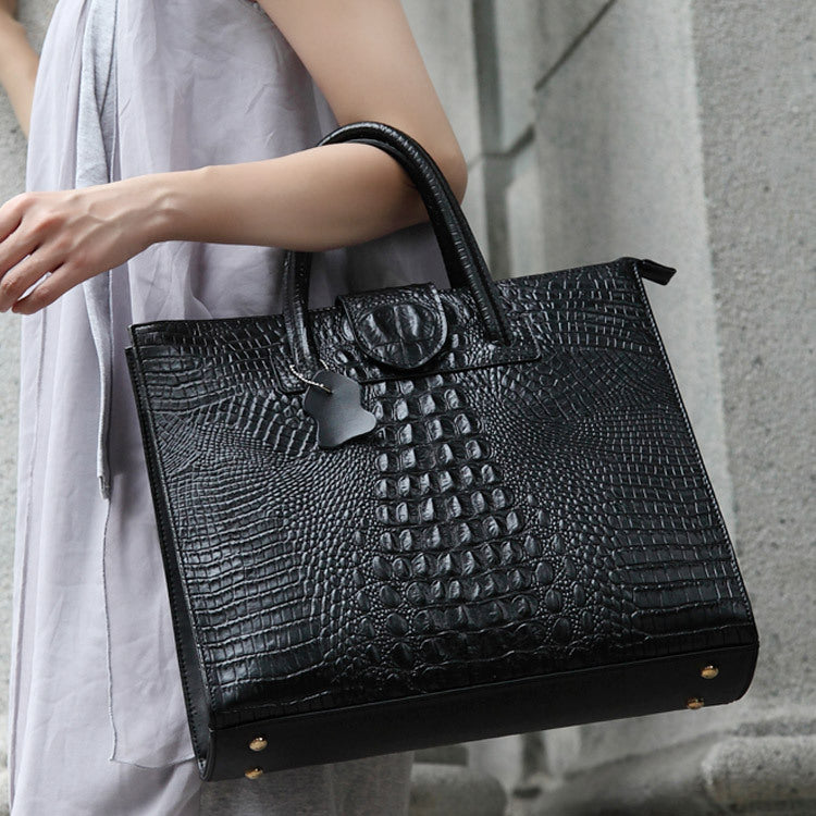 Women's Commuter Crocodile Pattern Genuine Leather Large Capacity Handbags