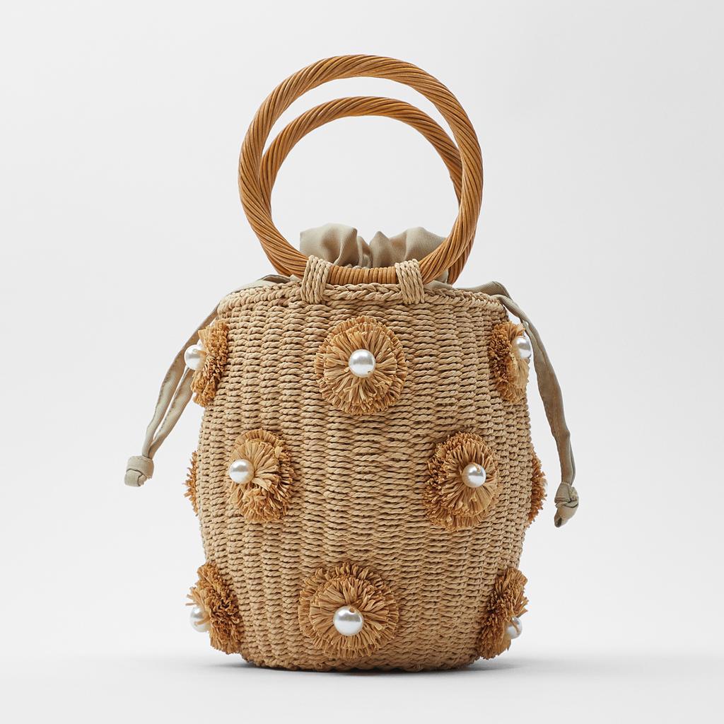 Women's Flower Artificial Pearl Decoration Portable Basket Handbags