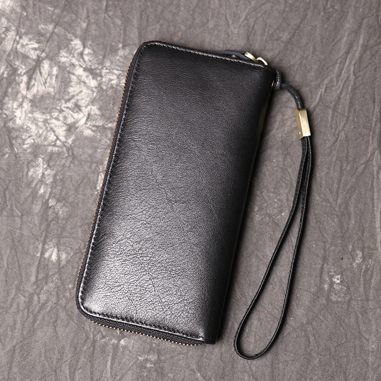 Women's & Men's Genuine Leather Clutch Long Zipper Oil Men's Wallets