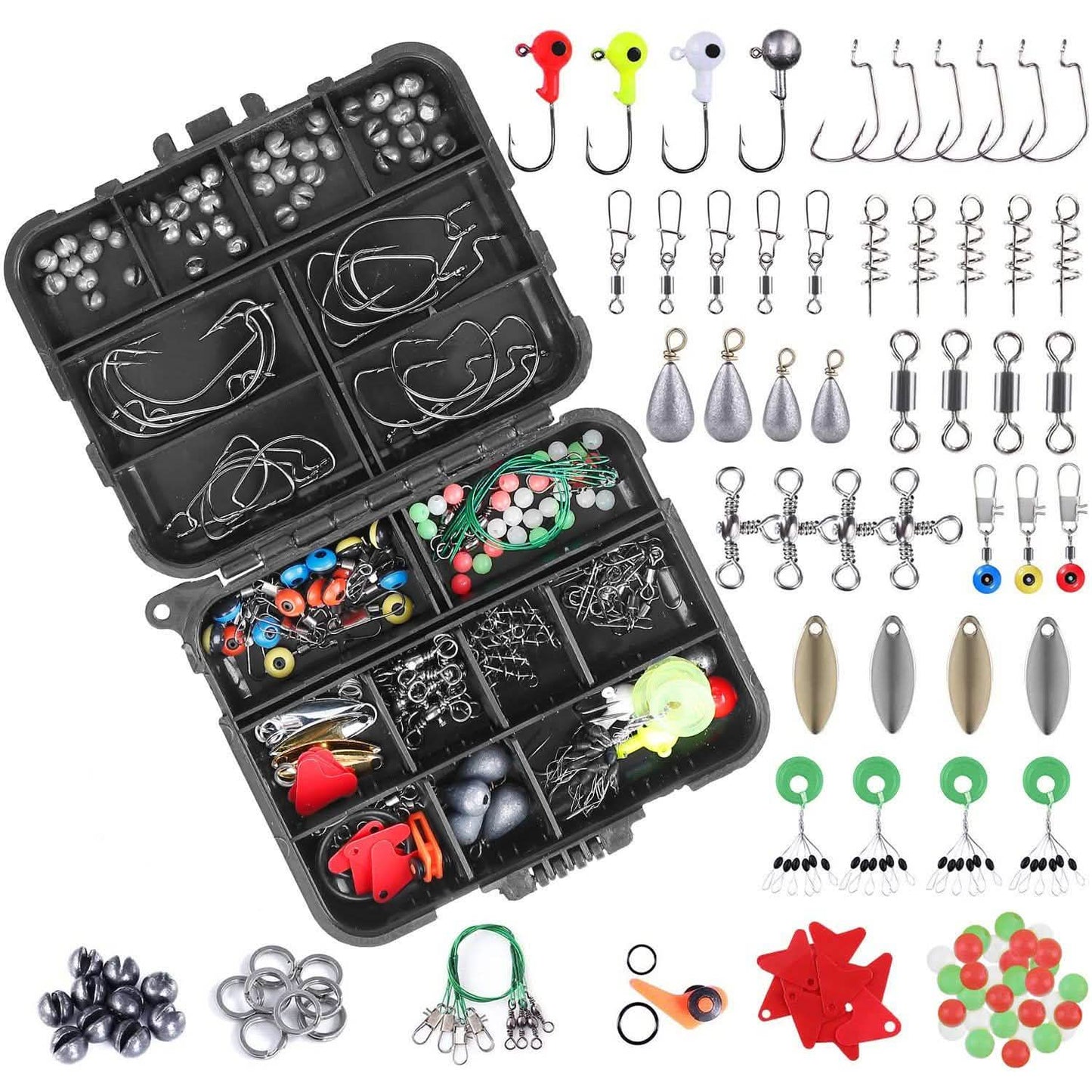 188 Piezas: Kit portátil de accesorios de pesca con caja de aparejos