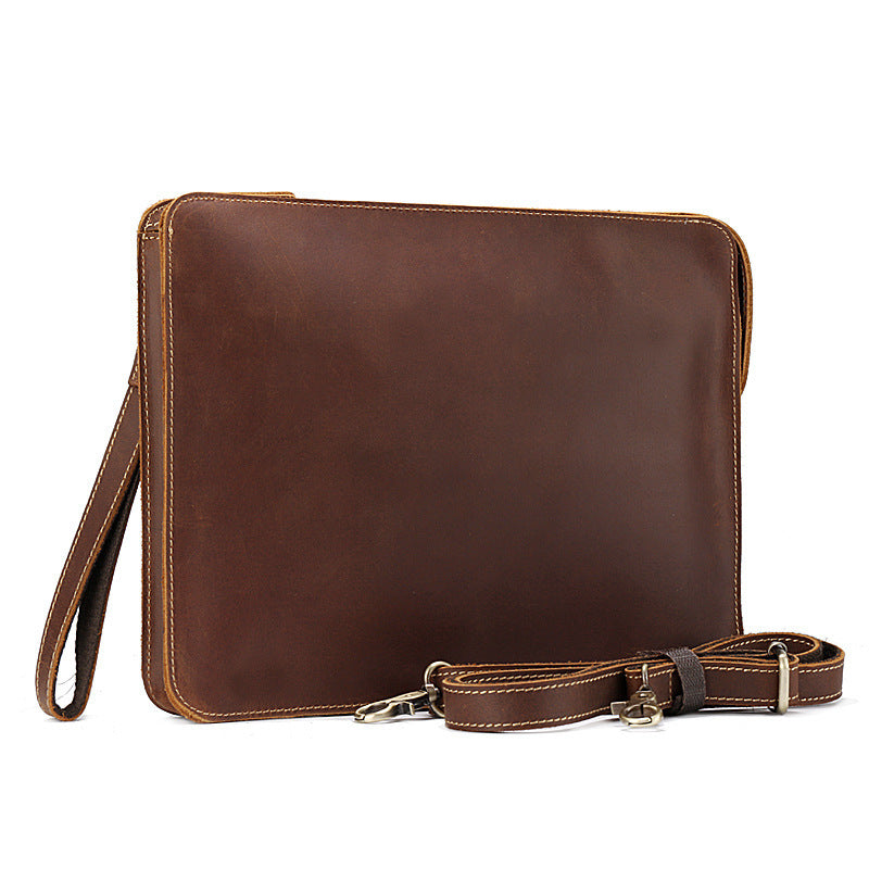 Men's Horizontal Crazy Horse Leather Envelope Business Men's Shoulder Bags