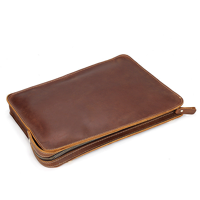 Men's Horizontal Crazy Horse Leather Envelope Business Men's Shoulder Bags
