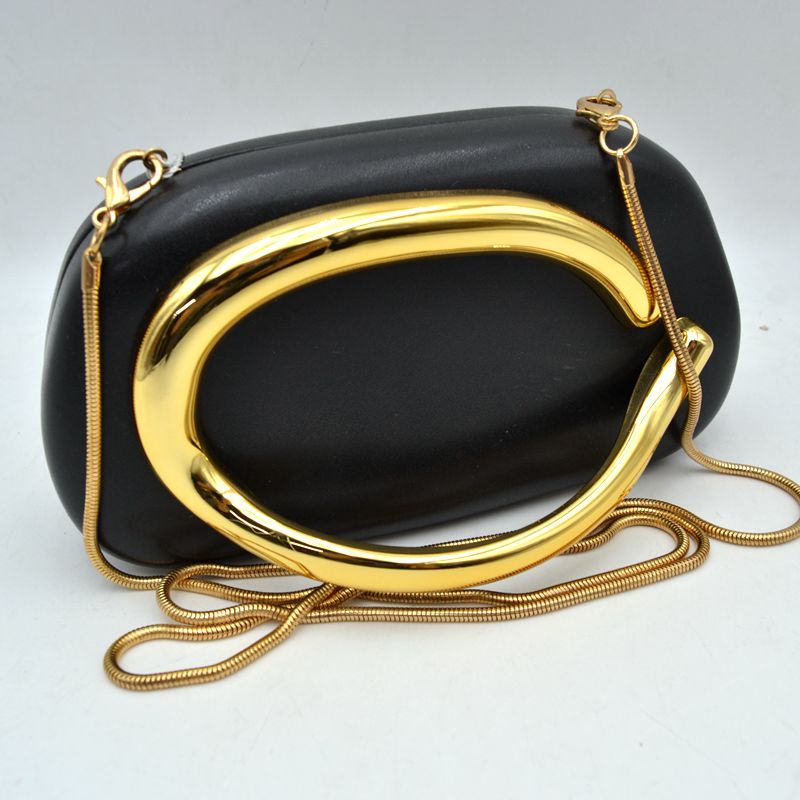 Hard Shell Clutch with Metallic Handle and Chain Strap