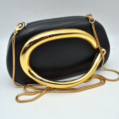 Hard Shell Clutch with Metallic Handle and Chain Strap