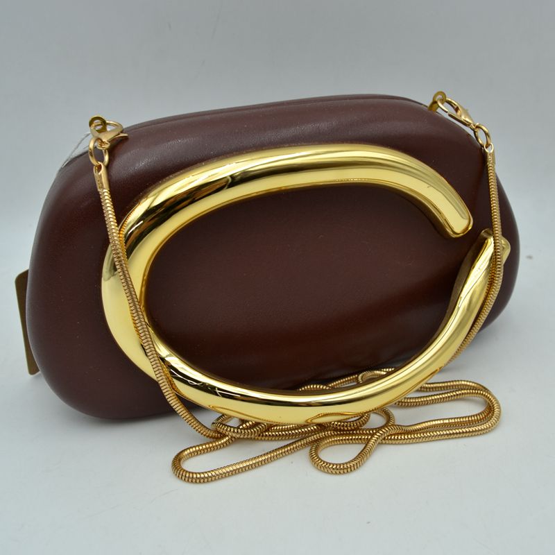 Hard Shell Clutch with Metallic Handle and Chain Strap