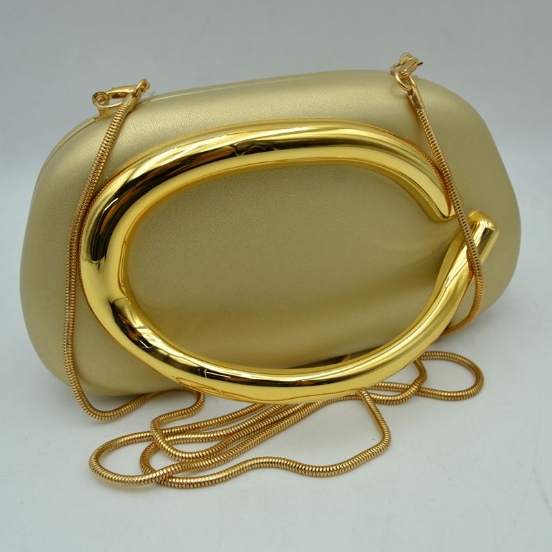Hard Shell Clutch with Metallic Handle and Chain Strap