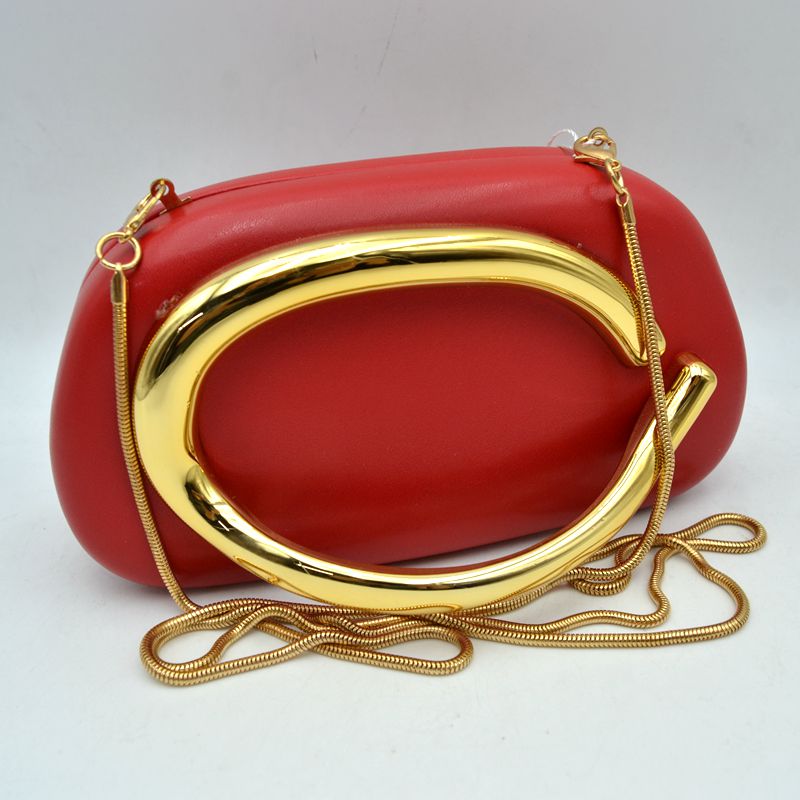 Hard Shell Clutch with Metallic Handle and Chain Strap