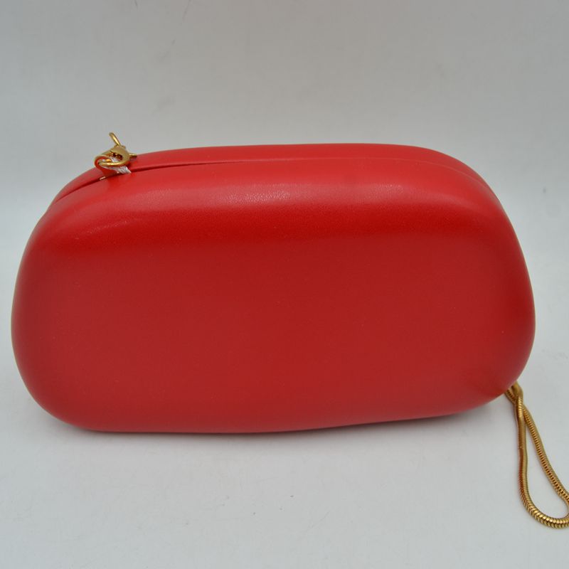 Hard Shell Clutch with Metallic Handle and Chain Strap