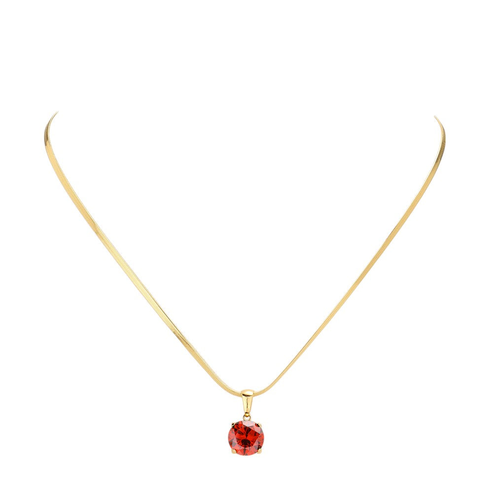 18K Gold Dipped Stainless Steel CZ Round Pendant Necklace