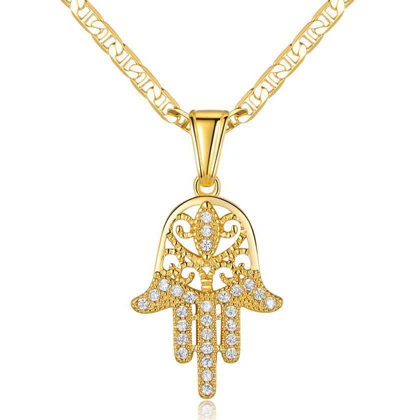 Colgante de mano de Fátima de cristal, chapado en oro de 18 quilates