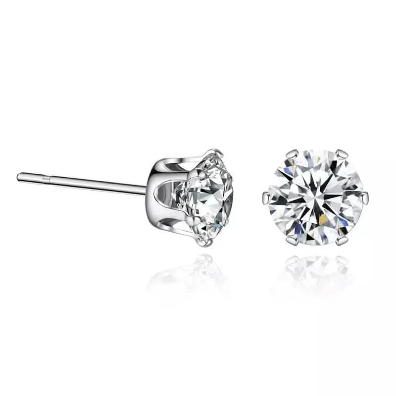 Pendientes de Circonita de Acero Inoxidable con Hebilla en Hueso de Oreja de Oro de 18K y Engaste de 6 Puntas