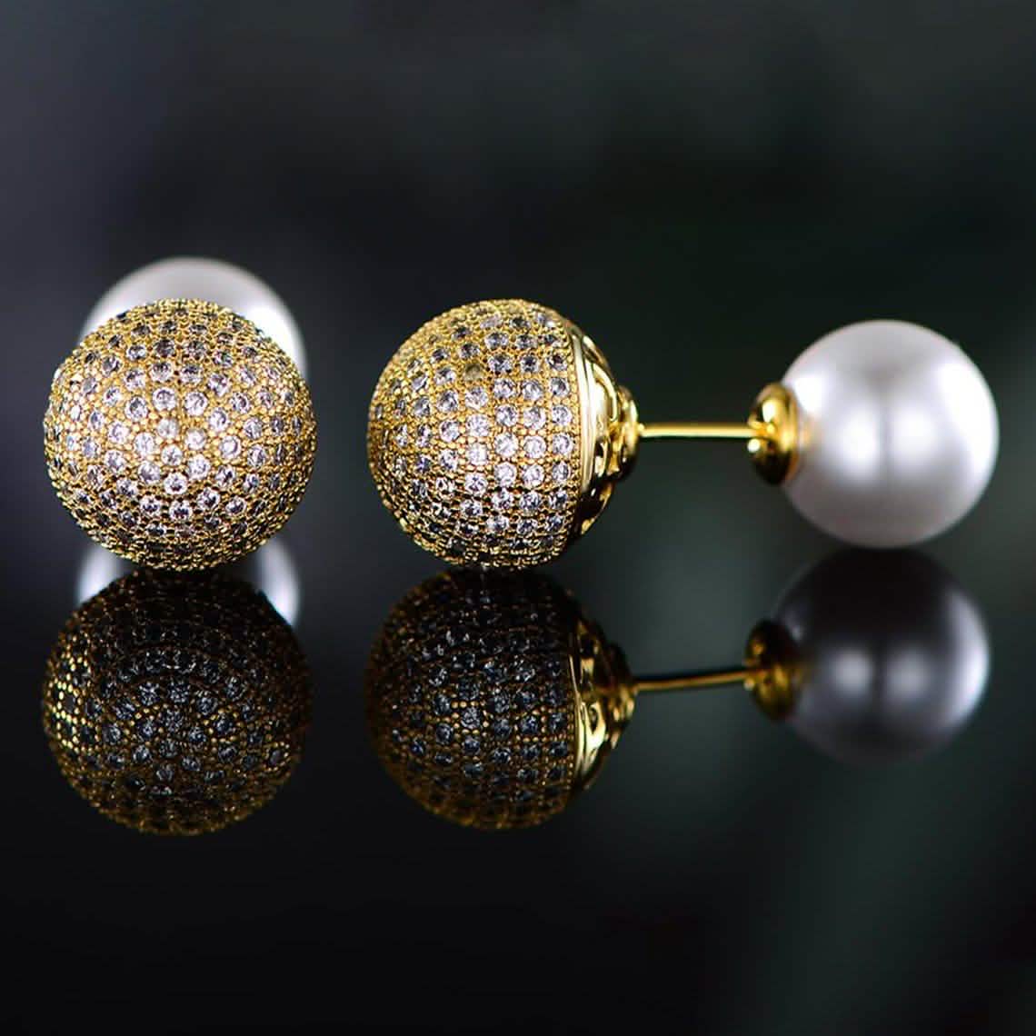 Pendientes de perlas y bolas de cristal de Swarovski con baño de oro de 18K, con diseño frontal y trasero