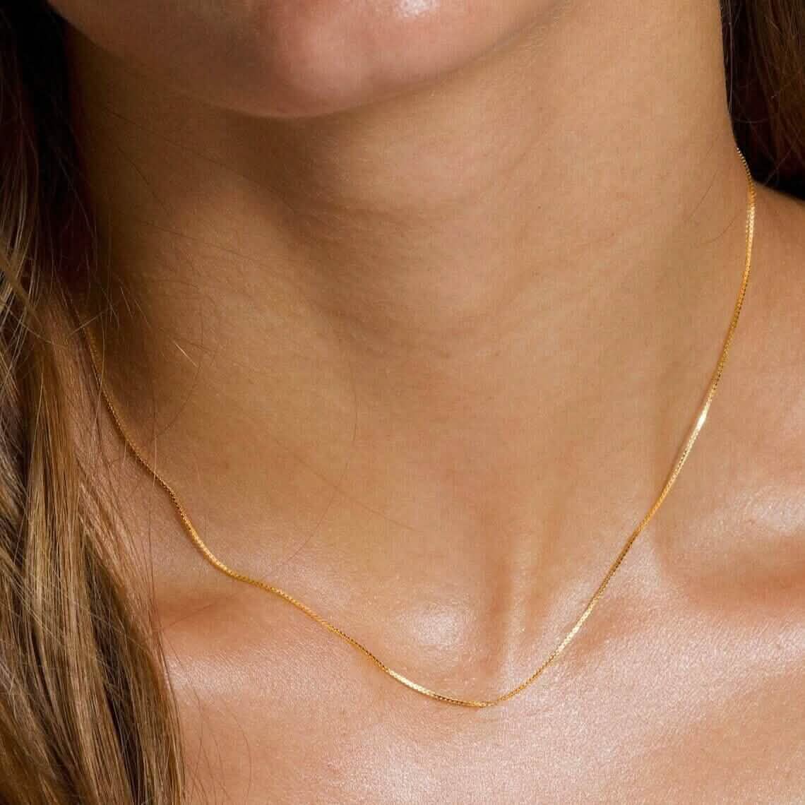 Cadena de oro macizo de 18 quilates para mujer, diseño de caja, de oro auténtico