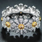 18K White Gold Plated Floral Sunflower Ring Made with Swarovski Crystals