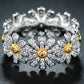 18K White Gold Plated Floral Sunflower Ring with Swarovski Crystals