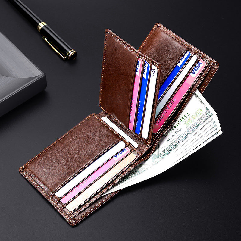 Men's Genuine Leather Vintage Oil Wax Cowhide Men's Wallets