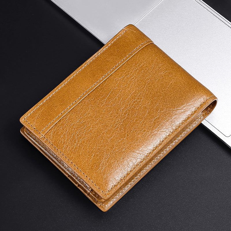 Men's Swiping Short Oil Wax Leather Multifunctional Men's Wallets