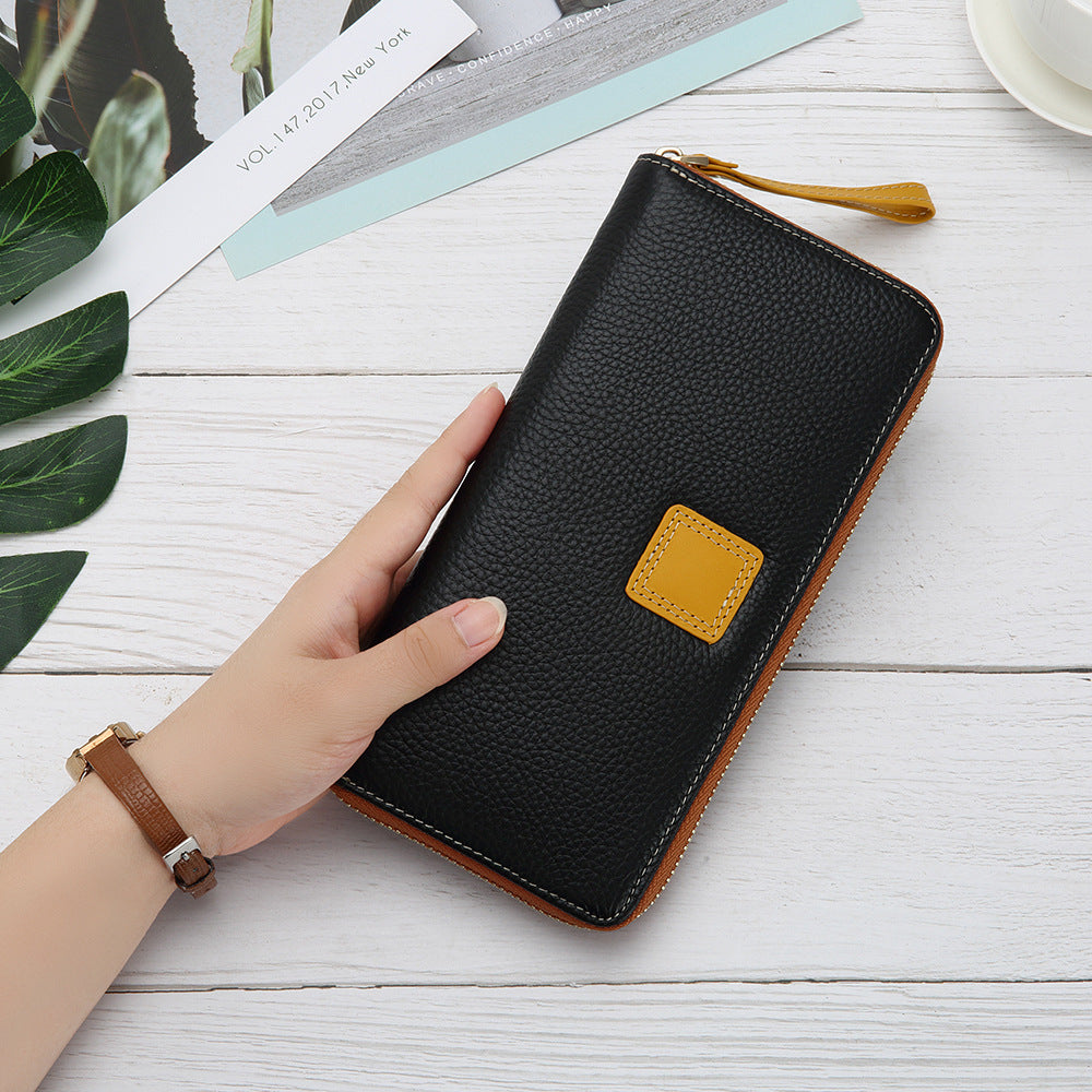 Women's Long Zipper Soft Cowhide Clutch Ladies Wallets