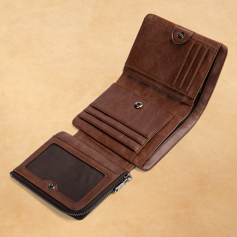 Men's Leather Swiping Large Capacity Double Zipper Men's Wallets
