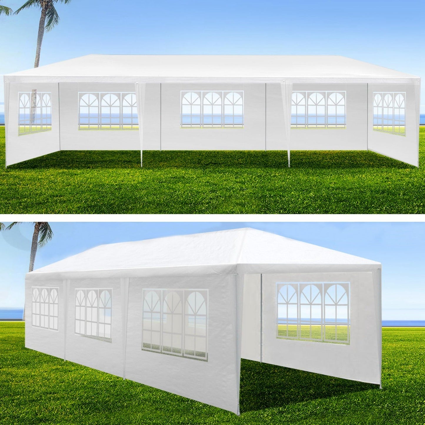 Carpa Cenador para Exteriores de 9 m de Largo x 3 m de Ancho con Paneles Laterales Desmontables