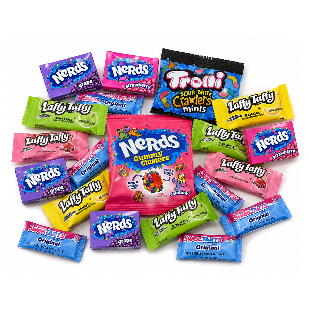 Surtido de dulces agridulces – Nerds, Nerds Gummy Clusters, Laffy Taffy, Sweetarts y Trolli Sour Bite