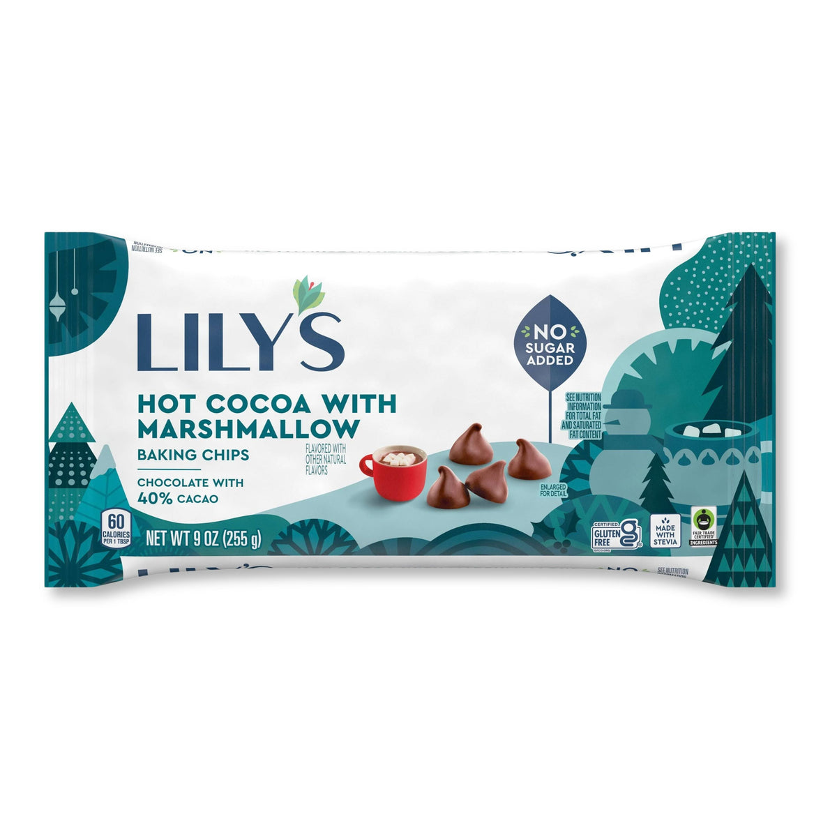 Chocolate caliente LILY’s con chispas de malvavisco para hornear – Sin azúcar añadido – 255 g
