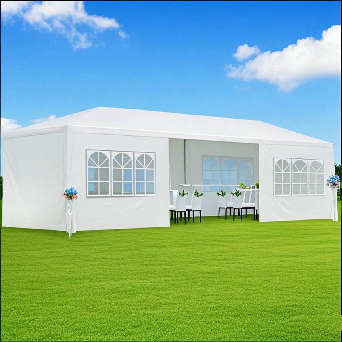 Carpa Cenador para Exteriores de 9 m de Largo x 3 m de Ancho con Paneles Laterales Desmontables