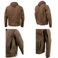 Men's Vintage Crazy Horse Brown Leather Jacket w/ Removable Hoodie