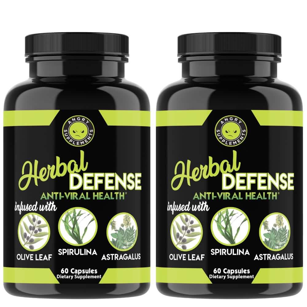 Paquete de 2: Soporte inmunitario antiviral a base de hierbas Angry Supplements, Espirulina Hoja de Olivo