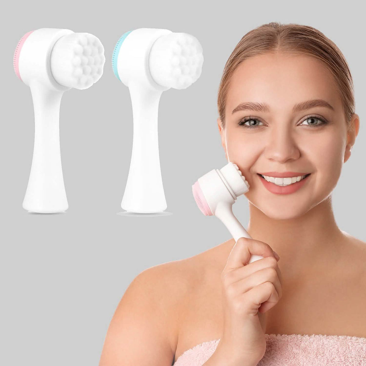 Paquete de 2: Cepillo Facial Manual de Doble Cara para Limpieza de Poros y Exfoliación