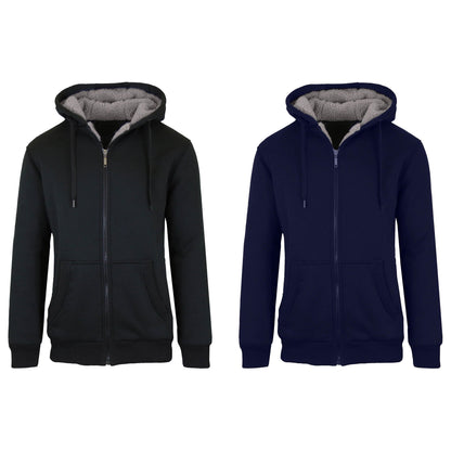 Paquete de 2: Suéter con capucha y cremallera de forro polar Sherpa grueso para hombre