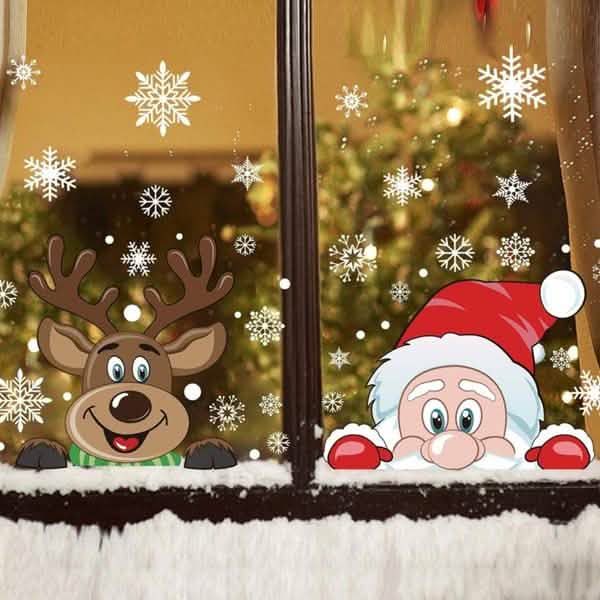 Paquete de 2: Adhesivo de doble cara para ventana de Navidad de Papá Noel, alce, tienda, hotel