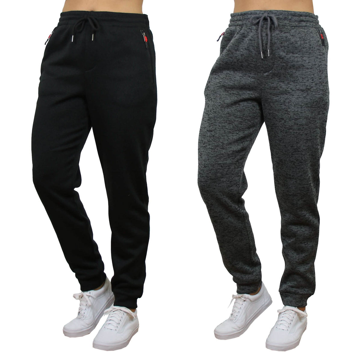 2-Pack Women's Loose-Fit Marled Fleece Jogger Sweatpants With Zipper Pockets