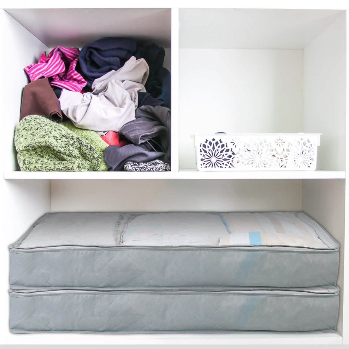 Paquete de 2: Organizador plegable de ropa para debajo de la cama de 70 litros, a prueba de humedad, con cremallera