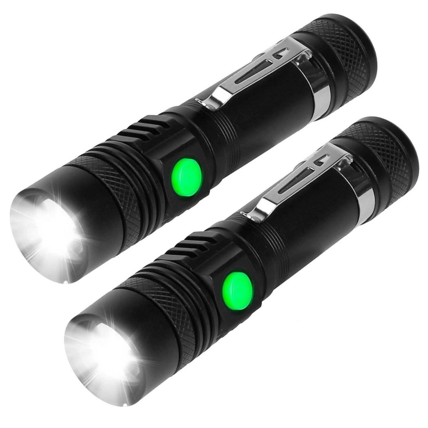 Juego de 2: Linterna LED de mano recargable USB con zoom