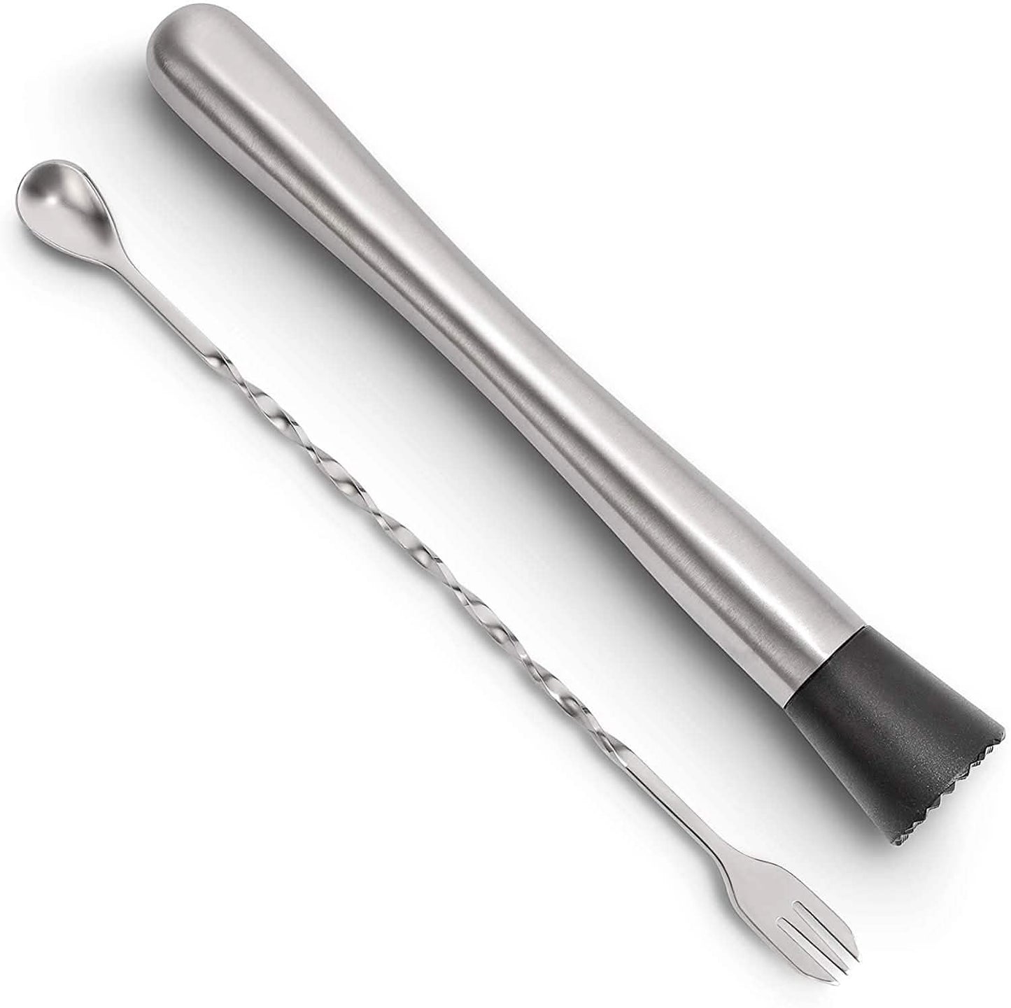 Juego de 2 piezas: Macerador de cócteles y cuchara mezcladora de acero inoxidable de 10 pulgadas Hiware, juego de herramientas para bar en casa