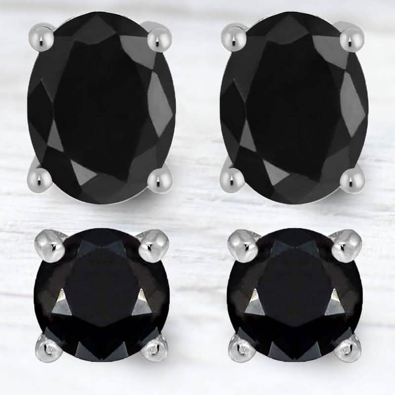 Juego de 2 piezas: Pendientes de plata de ley con zafiros negros