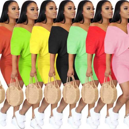Conjunto de 2 piezas: monos casuales de manga corta y cremallera de color liso para mujer