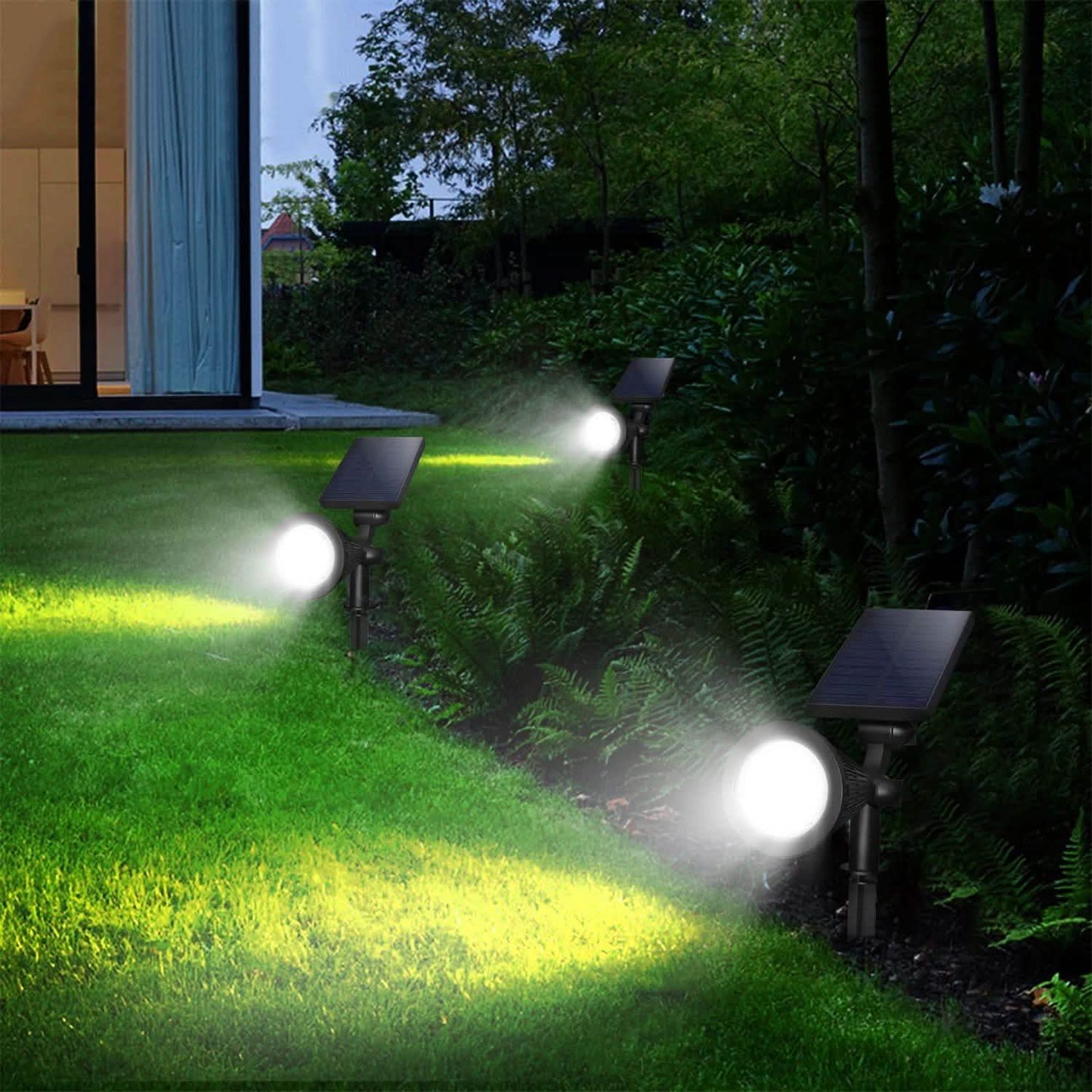 2 piezas: Foco solar para exteriores, impermeable, con sensor crepuscular