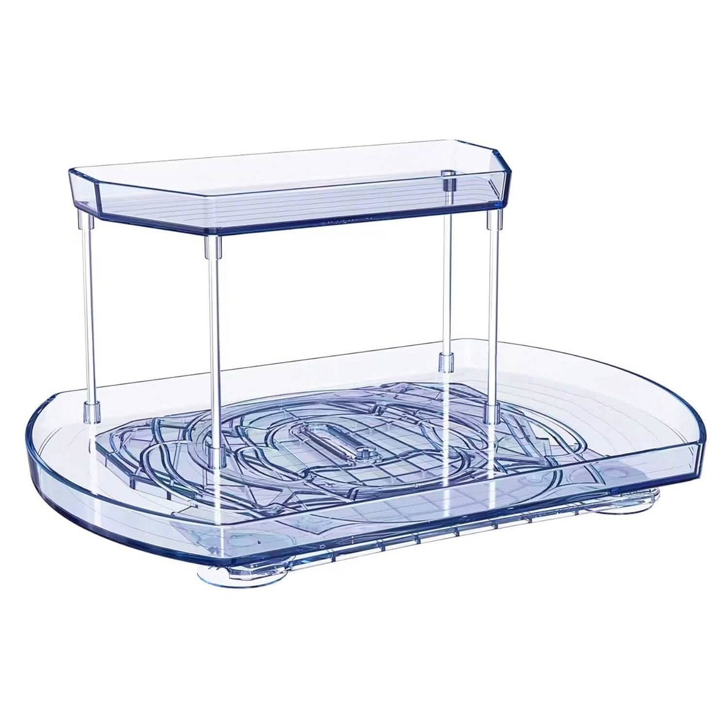Organizador Giratorio de 2 Niveles para Refrigerador, Estante de Almacenamiento con Riel Deslizante Giratorio 360°