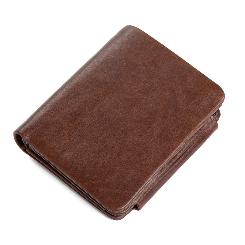 Men's Leather Swiping Large Capacity Double Zipper Men's Wallets
