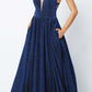 Juliet 201 Plunging V-Neckline Long Glitter Dress A-Line