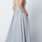 Juliet 201 Plunging V-Neckline Long Glitter Dress A-Line