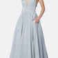 Juliet 201 Plunging V-Neckline Long Glitter Dress A-Line