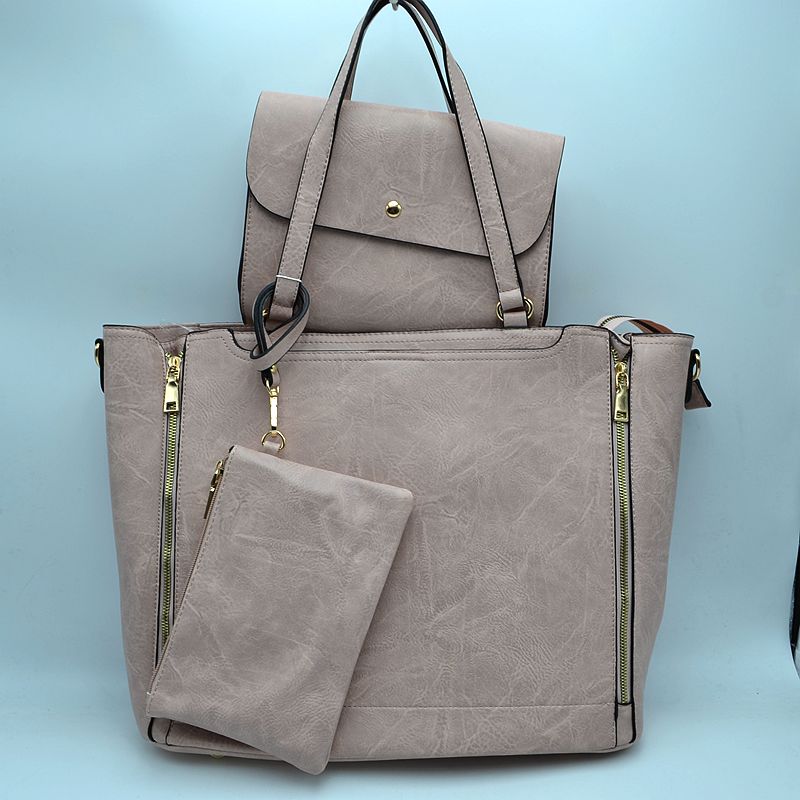 3 in 1 Side Zipper Women's Tote Handbag set