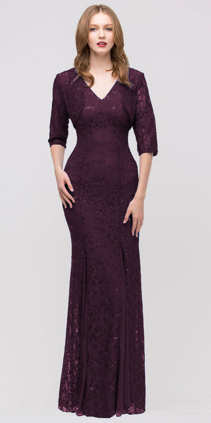 OFERTA - Vestido largo de encaje con cuello en V Eureka 2030J Incluye chaqueta (Talla 3XL)