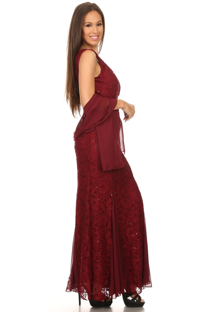 OFERTA - Vestido largo de encaje con cuello en V Eureka 2030J Incluye chaqueta (Talla 3XL)